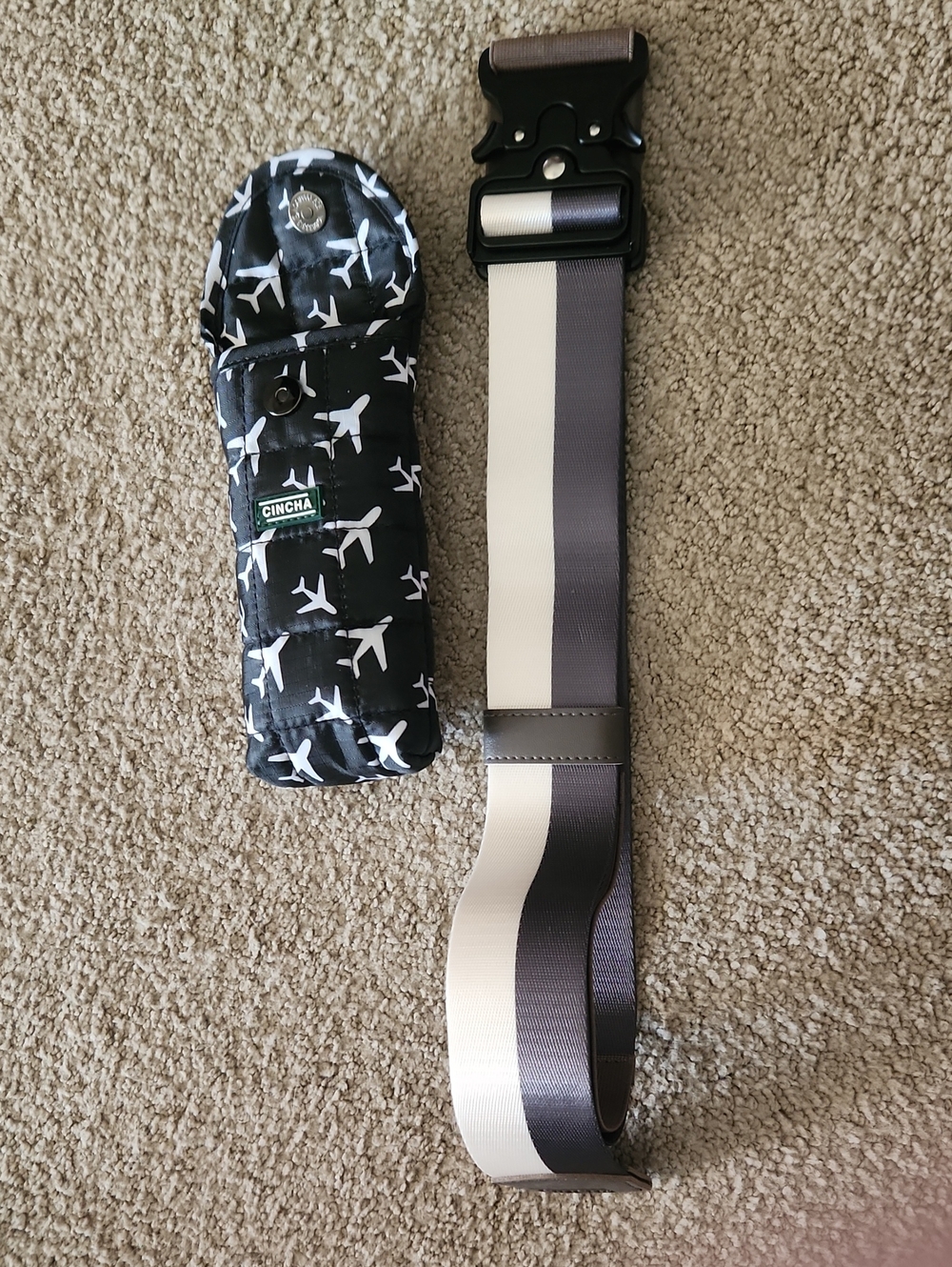 Cincha Black Airplane Print Travel Pouch + Striped Luggage Belt